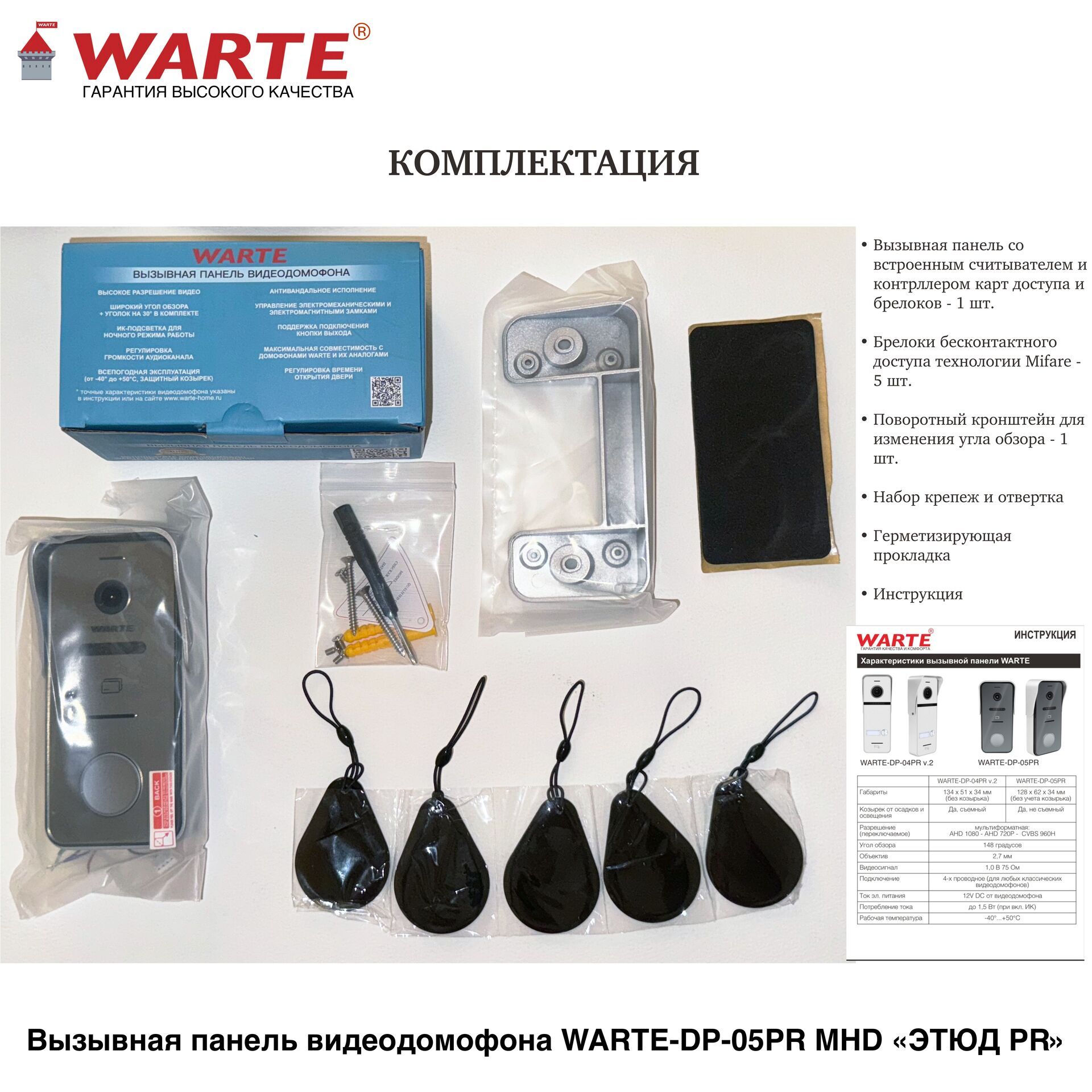 WARTE-DP-05 PR MHD серебро (ЭТЮД) видеопанель на 1 аб. со встроенным считывателем и контроллером