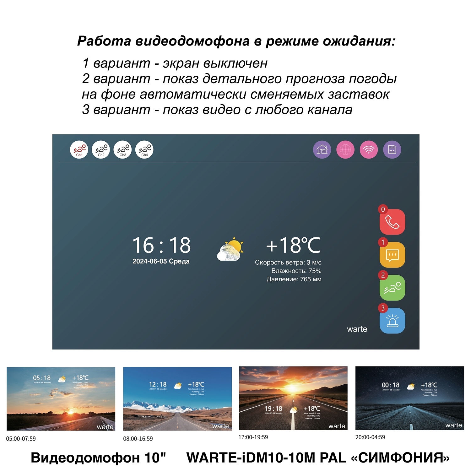 WARTE-iDM10-10M MHD монитор белый (СИМФОНИЯ) 10" 